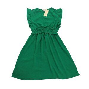 Monteau Womens Green Ruffle Sleeve Midi Dress S Polyester, NWT.
